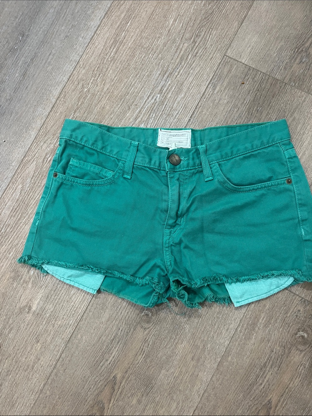 Current/Elliott Teal Green Denim Cutoff Shorts